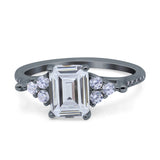 Art Deco Emerald Cut Wedding Bridal Ring Round Simulated Cubic Zirconia 925 Sterling Silver
