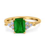 Art Deco Emerald Cut Wedding Bridal Ring Round Simulated Cubic Zirconia 925 Sterling Silver
