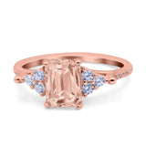 Art Deco Emerald Cut Wedding Bridal Ring Round Simulated Cubic Zirconia 925 Sterling Silver