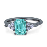 Art Deco Emerald Cut Wedding Bridal Ring Round Simulated Cubic Zirconia 925 Sterling Silver