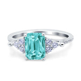 Art Deco Emerald Cut Wedding Bridal Ring Round Simulated Cubic Zirconia 925 Sterling Silver