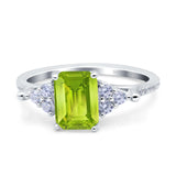 Art Deco Emerald Cut Wedding Bridal Ring Round Simulated Cubic Zirconia 925 Sterling Silver