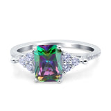 Art Deco Emerald Cut Wedding Bridal Ring Round Simulated Cubic Zirconia 925 Sterling Silver
