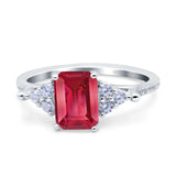 Art Deco Emerald Cut Wedding Bridal Ring Round Simulated Cubic Zirconia 925 Sterling Silver