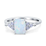 Art Deco Emerald Cut Wedding Bridal Ring Round Simulated Cubic Zirconia 925 Sterling Silver