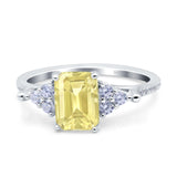 Art Deco Emerald Cut Wedding Bridal Ring Round Simulated Cubic Zirconia 925 Sterling Silver