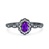 Halo Vintage Floral Art Deco Wedding Bridal Ring Oval Simulated Cubic Zirconia 925 Sterling Silver