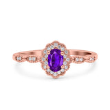 Halo Vintage Floral Art Deco Wedding Bridal Ring Oval Simulated Cubic Zirconia 925 Sterling Silver