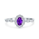 Halo Vintage Floral Art Deco Wedding Bridal Ring Oval Simulated Cubic Zirconia 925 Sterling Silver