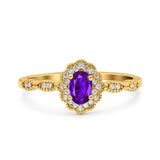 Halo Vintage Floral Art Deco Wedding Bridal Ring Oval Simulated Cubic Zirconia 925 Sterling Silver