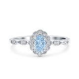 Halo Vintage Floral Art Deco Wedding Bridal Ring Oval Simulated Cubic Zirconia 925 Sterling Silver