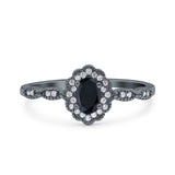 Halo Vintage Floral Art Deco Wedding Bridal Ring Oval Simulated Cubic Zirconia 925 Sterling Silver