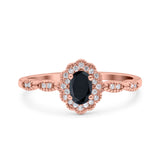 Halo Vintage Floral Art Deco Wedding Bridal Ring Oval Simulated Cubic Zirconia 925 Sterling Silver
