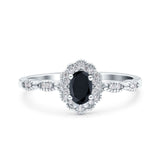 Halo Vintage Floral Art Deco Wedding Bridal Ring Oval Simulated Cubic Zirconia 925 Sterling Silver