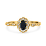 Halo Vintage Floral Art Deco Wedding Bridal Ring Oval Simulated Cubic Zirconia 925 Sterling Silver