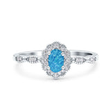 Halo Vintage Floral Art Deco Wedding Bridal Ring Oval Simulated Cubic Zirconia 925 Sterling Silver