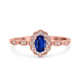 Halo Vintage Floral Art Deco Wedding Bridal Ring Oval Simulated Cubic Zirconia 925 Sterling Silver