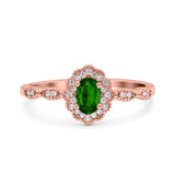 Halo Vintage Floral Art Deco Wedding Bridal Ring Oval Simulated Cubic Zirconia 925 Sterling Silver