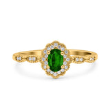 Halo Vintage Floral Art Deco Wedding Bridal Ring Oval Simulated Cubic Zirconia 925 Sterling Silver