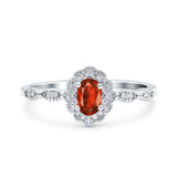 Halo Vintage Floral Art Deco Wedding Bridal Ring Oval Simulated Cubic Zirconia 925 Sterling Silver