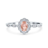 Halo Vintage Floral Art Deco Wedding Bridal Ring Oval Simulated Cubic Zirconia 925 Sterling Silver