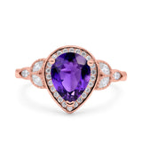 Halo Art Deco Wedding Pear Bridal Ring Marquise Round Simulated Cubic Zirconia 925 Sterling Silver