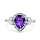 Halo Art Deco Wedding Pear Bridal Ring Marquise Round Simulated Cubic Zirconia 925 Sterling Silver