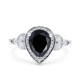 Halo Art Deco Wedding Pear Bridal Ring Marquise Round Simulated Cubic Zirconia 925 Sterling Silver