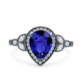 Halo Art Deco Wedding Pear Bridal Ring Marquise Round Simulated Cubic Zirconia 925 Sterling Silver