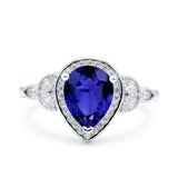 Halo Art Deco Wedding Pear Bridal Ring Marquise Round Simulated Cubic Zirconia 925 Sterling Silver