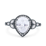 Halo Art Deco Wedding Pear Bridal Ring Marquise Round Simulated Cubic Zirconia 925 Sterling Silver