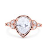 Halo Art Deco Wedding Pear Bridal Ring Marquise Round Simulated Cubic Zirconia 925 Sterling Silver
