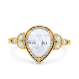 Halo Art Deco Wedding Pear Bridal Ring Marquise Round Simulated Cubic Zirconia 925 Sterling Silver