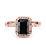 Emerald Cut Art Deco Halo Wedding Bridal Engagement Ring Round Simulated Cubic Zirconia 925 Sterling Silver