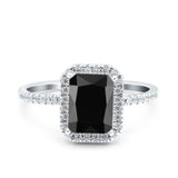 Emerald Cut Art Deco Halo Wedding Bridal Engagement Ring Round Simulated Cubic Zirconia 925 Sterling Silver