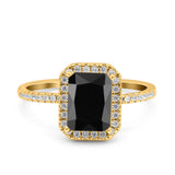 Emerald Cut Art Deco Halo Wedding Bridal Engagement Ring Round Simulated Cubic Zirconia 925 Sterling Silver