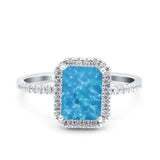 Emerald Cut Art Deco Halo Wedding Bridal Engagement Ring Round Simulated Cubic Zirconia 925 Sterling Silver