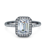 Emerald Cut Art Deco Halo Wedding Bridal Engagement Ring Round Simulated Cubic Zirconia 925 Sterling Silver