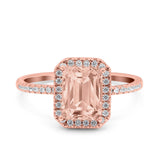 Emerald Cut Art Deco Halo Wedding Bridal Engagement Ring Round Simulated Cubic Zirconia 925 Sterling Silver