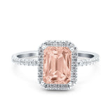 Emerald Cut Art Deco Halo Wedding Bridal Engagement Ring Round Simulated Cubic Zirconia 925 Sterling Silver