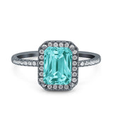 Emerald Cut Art Deco Halo Wedding Bridal Engagement Ring Round Simulated Cubic Zirconia 925 Sterling Silver