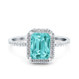 Emerald Cut Art Deco Halo Wedding Bridal Engagement Ring Round Simulated Cubic Zirconia 925 Sterling Silver