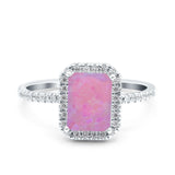 Emerald Cut Art Deco Halo Wedding Bridal Engagement Ring Round Simulated Cubic Zirconia 925 Sterling Silver