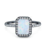 Emerald Cut Art Deco Halo Wedding Bridal Engagement Ring Round Simulated Cubic Zirconia 925 Sterling Silver