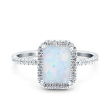 Emerald Cut Art Deco Halo Wedding Bridal Engagement Ring Round Simulated Cubic Zirconia 925 Sterling Silver