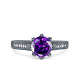 Art Deco Round Simulated CZ Engagement Ring in 925 Sterling Silver