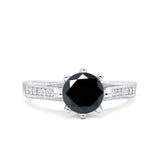 Art Deco Round Simulated CZ Engagement Ring in 925 Sterling Silver