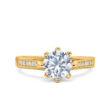 Art Deco Round Simulated CZ Engagement Ring in 925 Sterling Silver