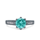 Art Deco Wedding Engagement Bridal Ring Round Simulated Cubic Zirconia 925 Sterling Silver