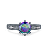 Art Deco Wedding Engagement Bridal Ring Round Simulated Cubic Zirconia 925 Sterling Silver